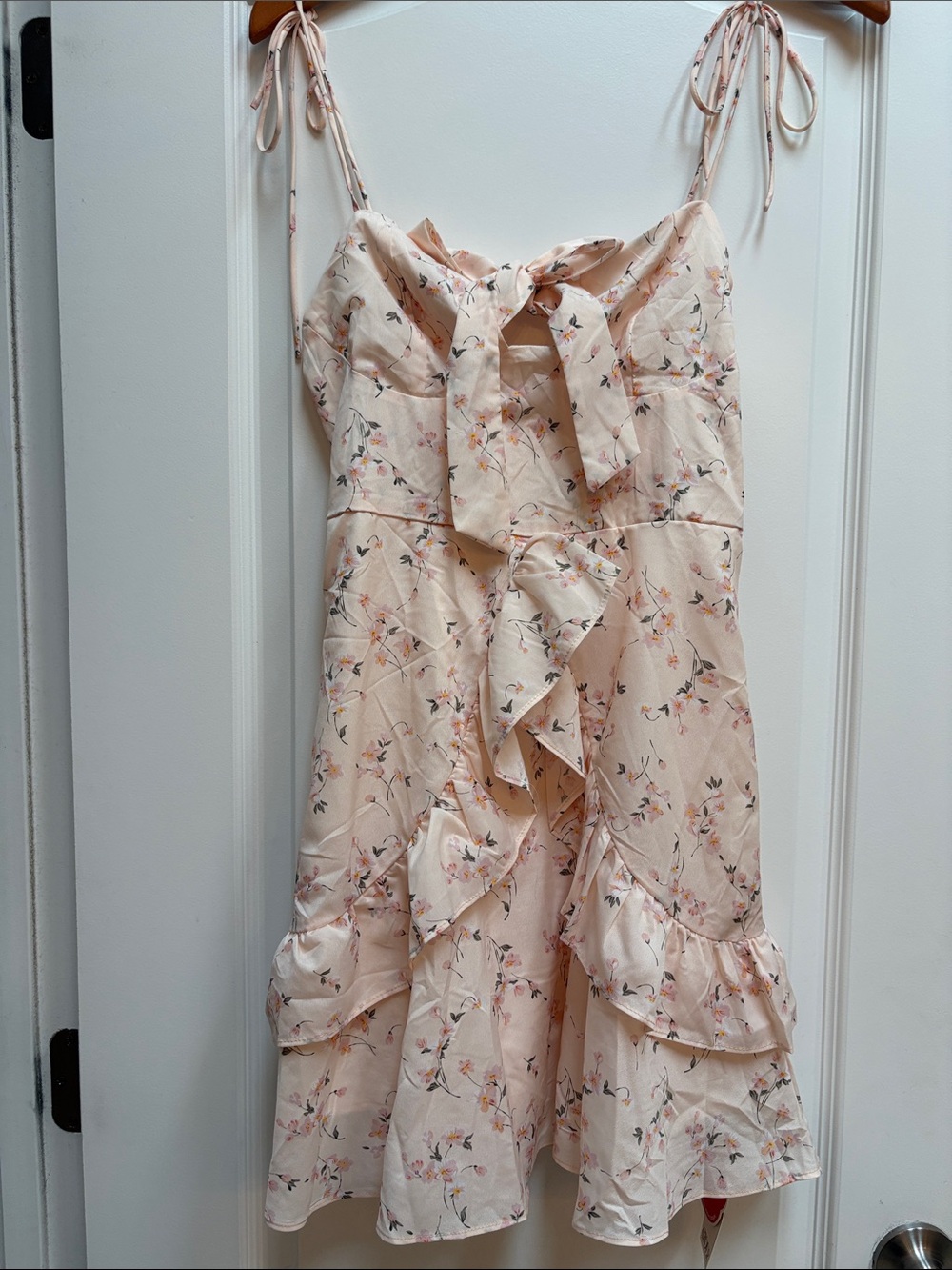 NWT Cider Peach Floral Ruffle Tie-Shoulder Dress, size XS